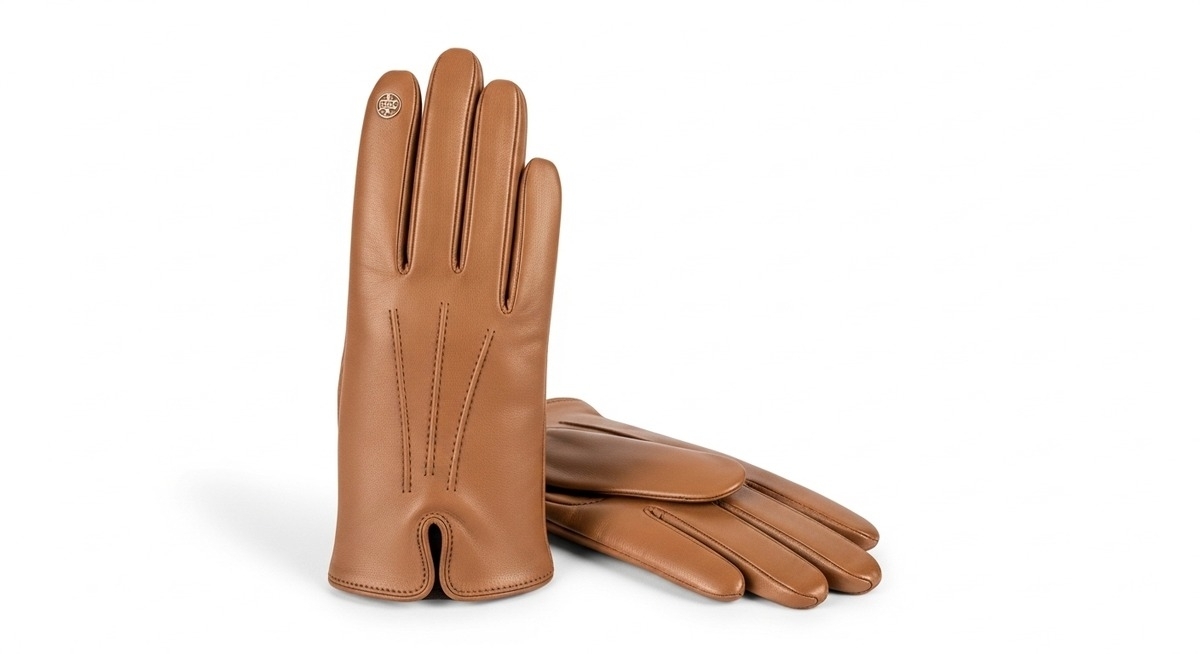 Tan Leather Gloves with Pintuck Stitching