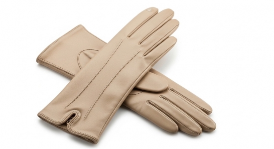 Beige Leather Gloves with Split Cuffs